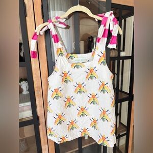 Brooke Wright linen buzzy insects top tank shoulder tie straps adjustable blouse